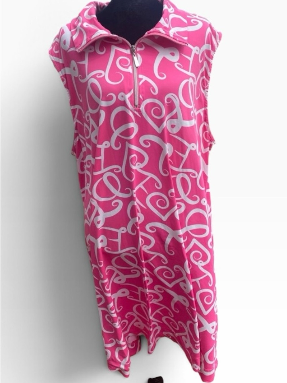 Lulu-B Dress Womens 3X Pink White Scroll 1/4 Zip Sleeveless Golf Resort Stretch